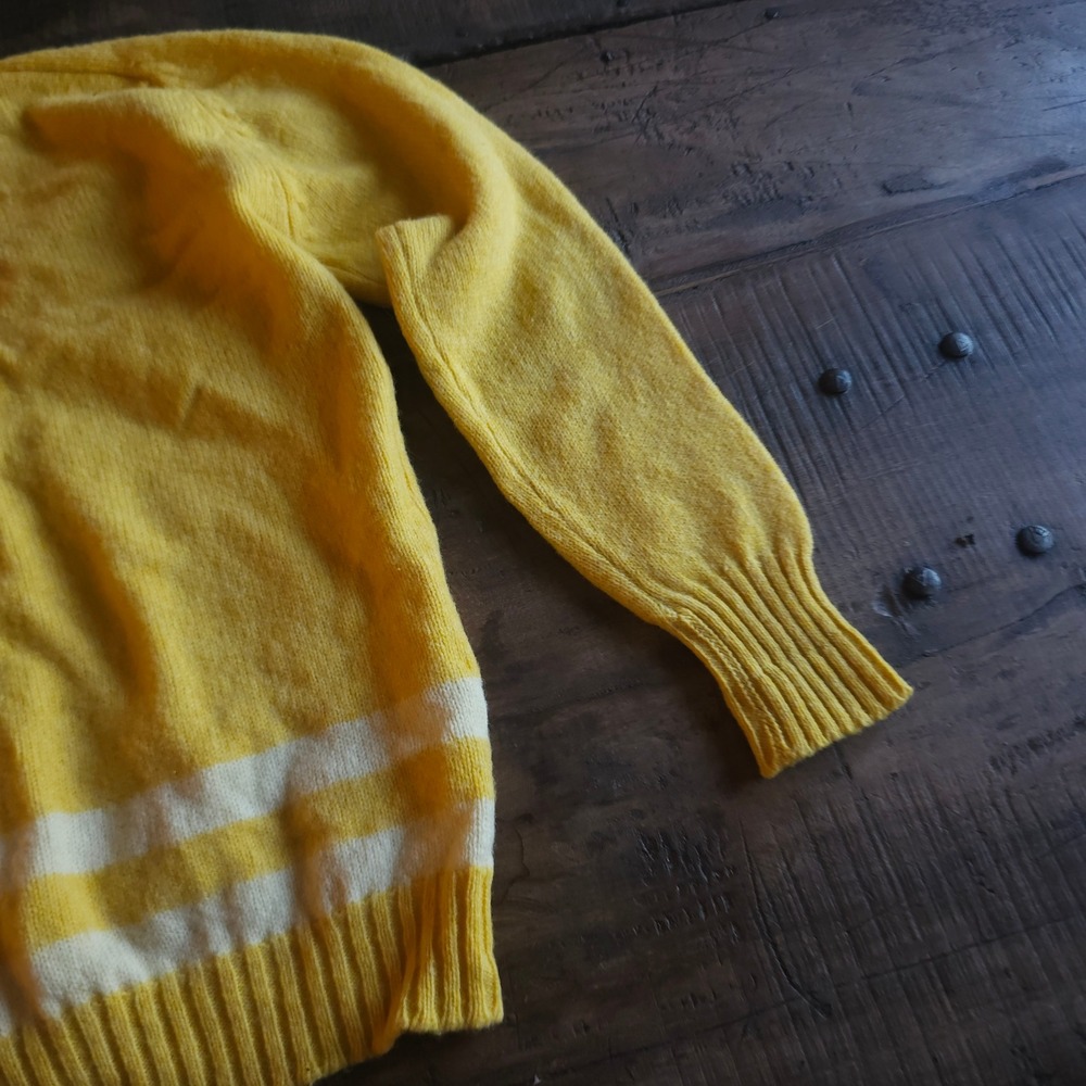 Vintage Miss Holly Yellow Wool Cardigan Sweater Striped V-Neck Japan 1970s 1960s - Picture 12 of 12